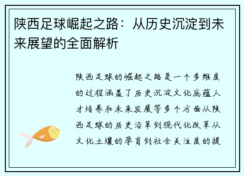 陕西足球崛起之路：从历史沉淀到未来展望的全面解析