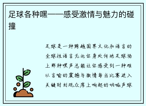 足球各种嘿——感受激情与魅力的碰撞